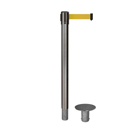 MONTOUR LINE Stanchion Belt Barrier Removable Base Sat.Steel Post 14ft.Yellow Belt MX650R-SS-YW-140